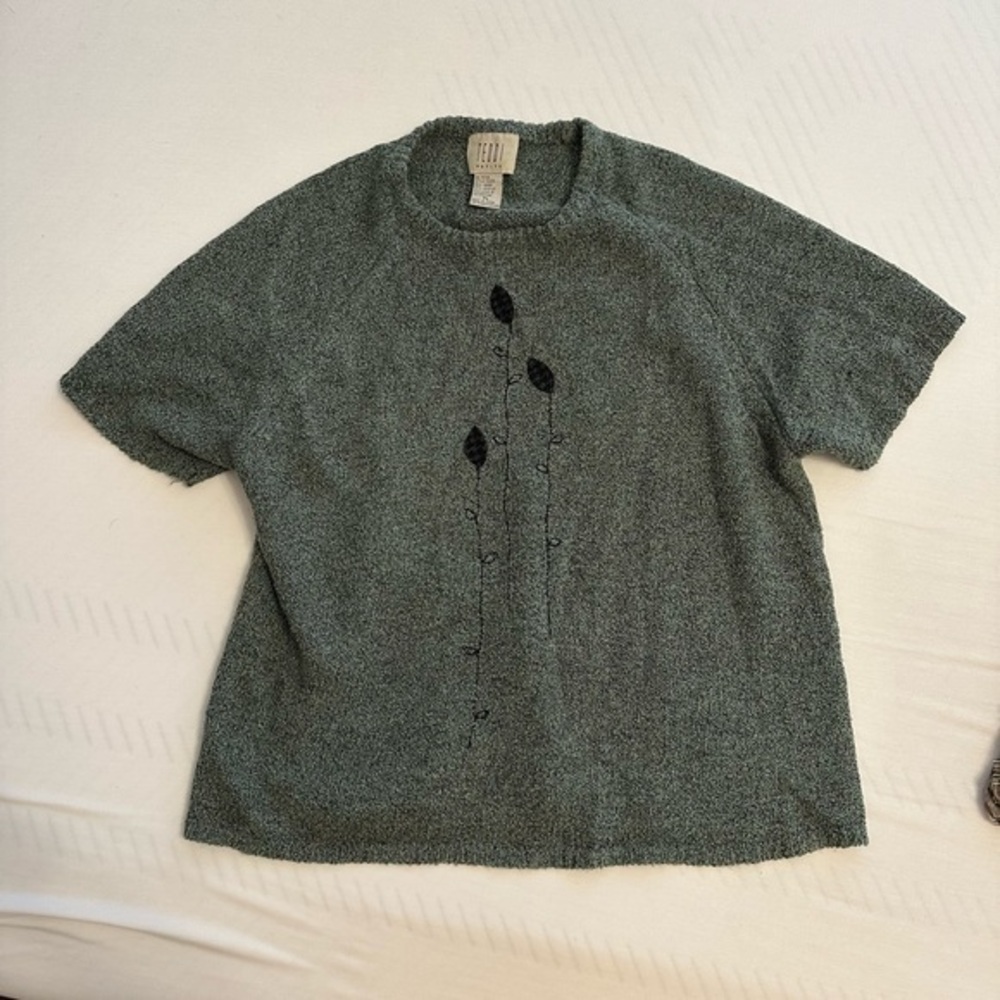Vintage Teddi Petite Short Sleeve Sweater Top Green LP Ramie mixed